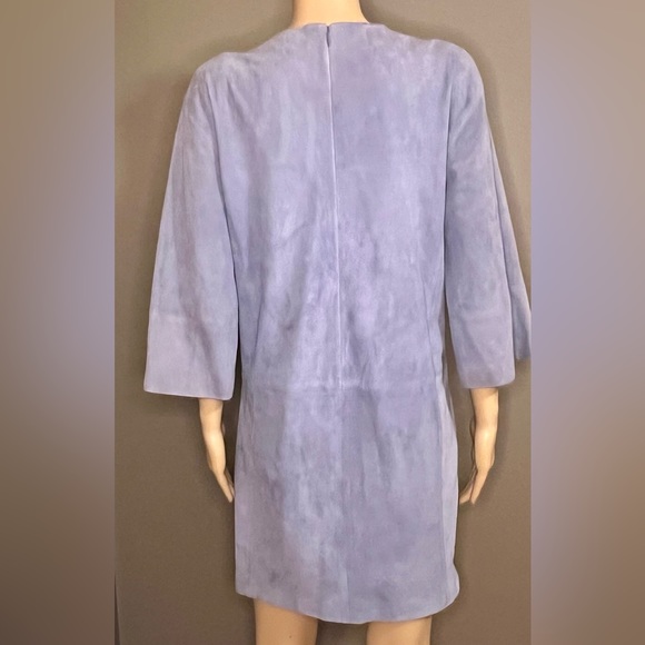 VINCE Lamb Leather/Suede V-Neck Shift Dress In Light Blue Size XS - Picture 6 of 12